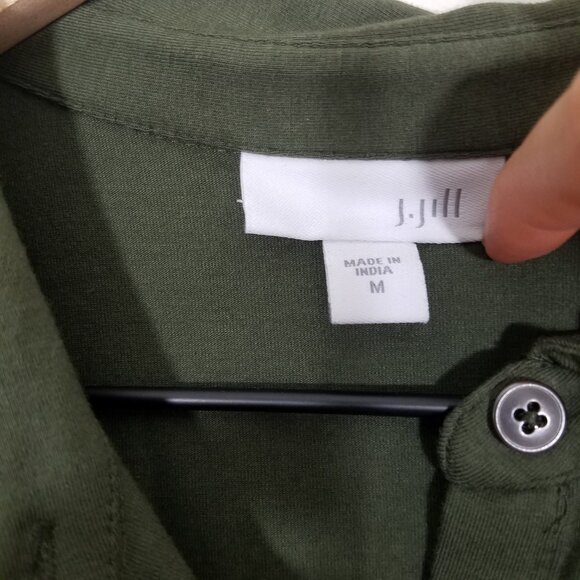 J. Jill  Short Sleeve Button Up Dress with Pockets Green Stretch Size M - Picture 3 of 6